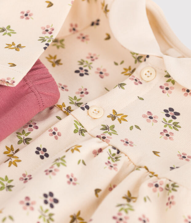 Vestido y leggings de algod&oacute;n para beb&eacute; crudo/multicolor