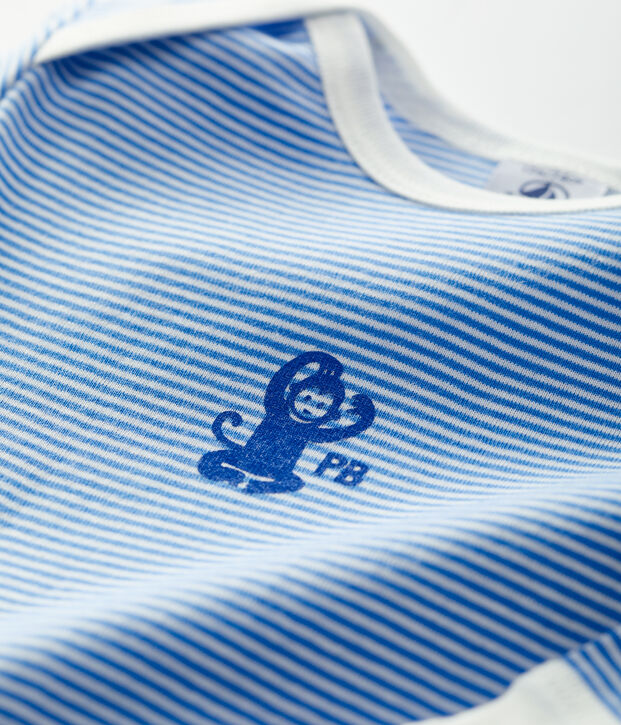 Pelele sin pies de algod&oacute;n org&aacute;nico para beb&eacute; azul/blanco