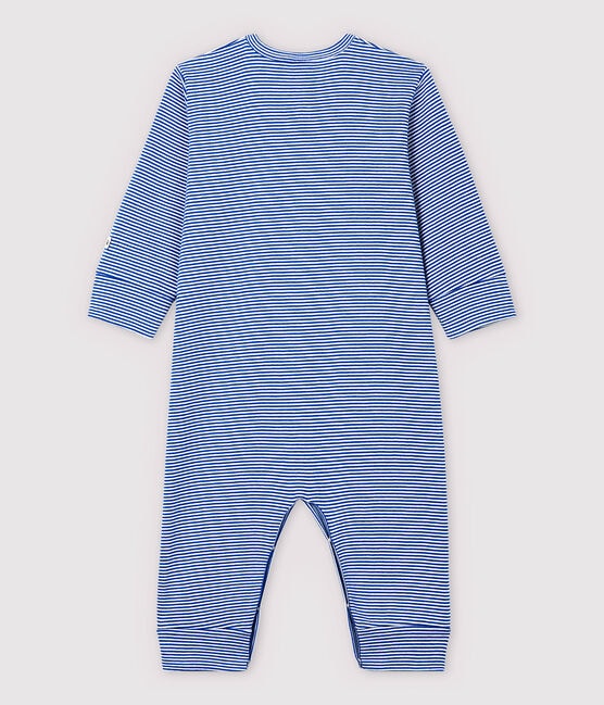 Pijama enterizo sin pies de rayas azules de algodón de bebé azul PABLITO/blanco MARSHMALLOW