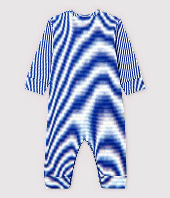 Pijama enterizo sin pies de rayas azules de algodón de bebé azul PABLITO/blanco MARSHMALLOW