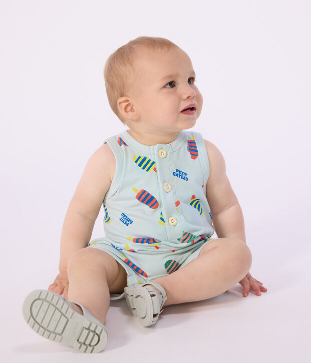 Pelele corto de algod&oacute;n con estampado de helados para beb&eacute; azul/multicolor