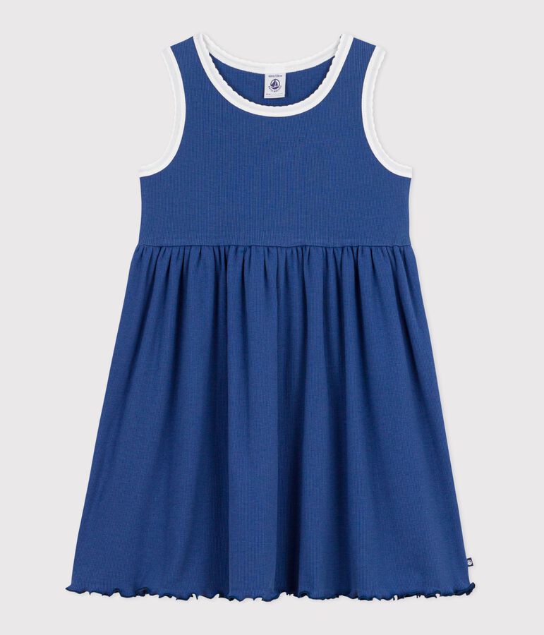 Vestido infantil liso de algod&oacute;n sin mangas azul