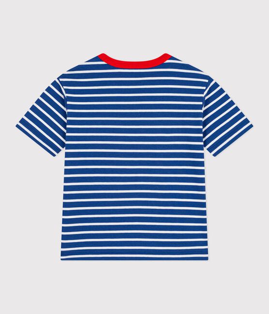 Camiseta infantil de manga corta de algodón a rayas azul CREPUSCULE/ MARSHMALLOW