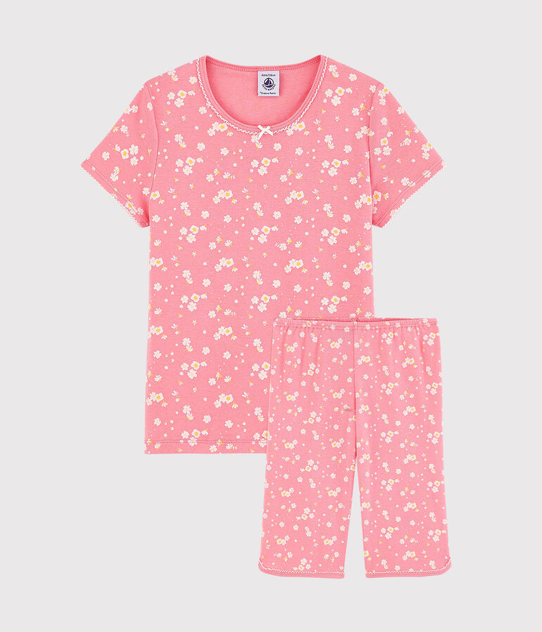 Pijama corto con estampado de flores de cerezo de ni&ntilde;a de algod&oacute;n rosa/multicolor