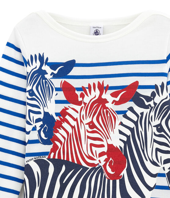 Camiseta marinera infantil creativa para niño blanco MARSHMALLOW/azul PERSE
