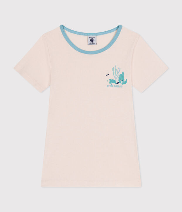Camiseta infantil de manga corta de algod&oacute;n beige