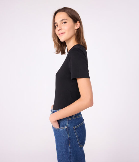 Camiseta Iconique de manga corta de punto liso para mujer negro BLACK