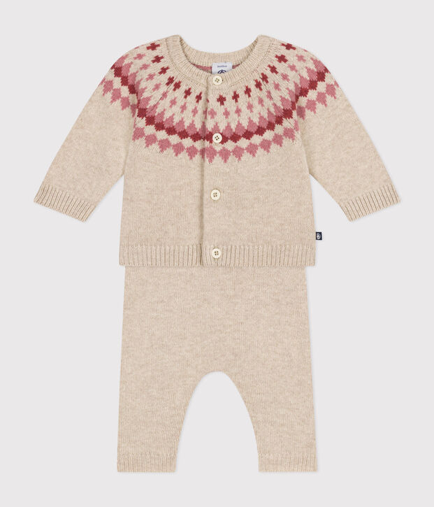 Conjunto tricotado de 2 piezas para beb&eacute; crudo/rosa