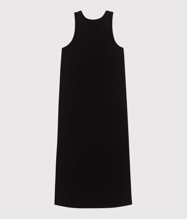 Vestido largo tipo camiseta sin mangas de algod&oacute;n para mujer negro