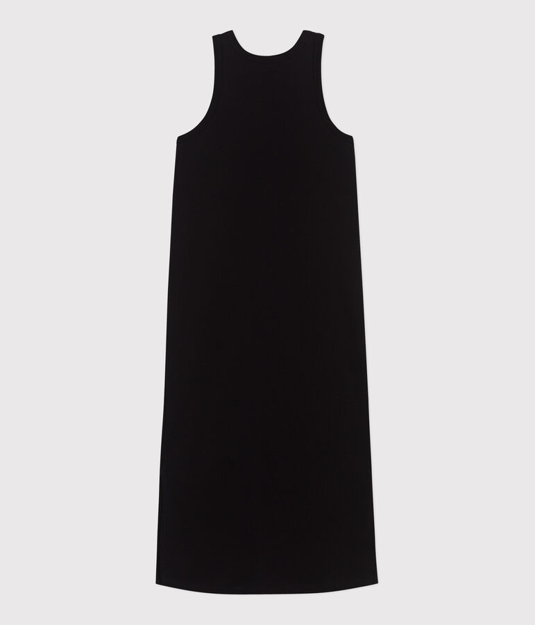 Vestido largo tipo camiseta sin mangas de algod&oacute;n para mujer negro