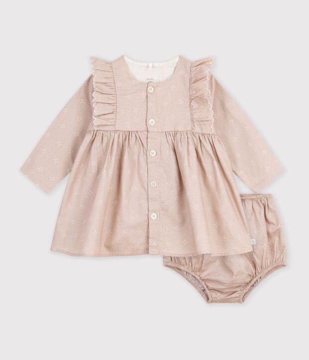 Vestido de algod&oacute;n con estampado gr&aacute;fico para beb&eacute; crudo/blanco