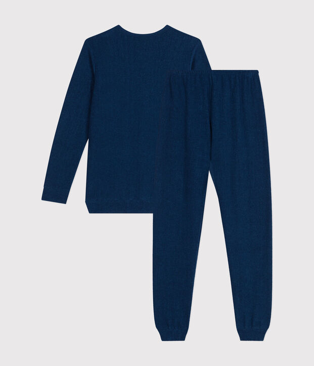 Pijama liso de tejido de rizo cepillado j&uacute;nior azul