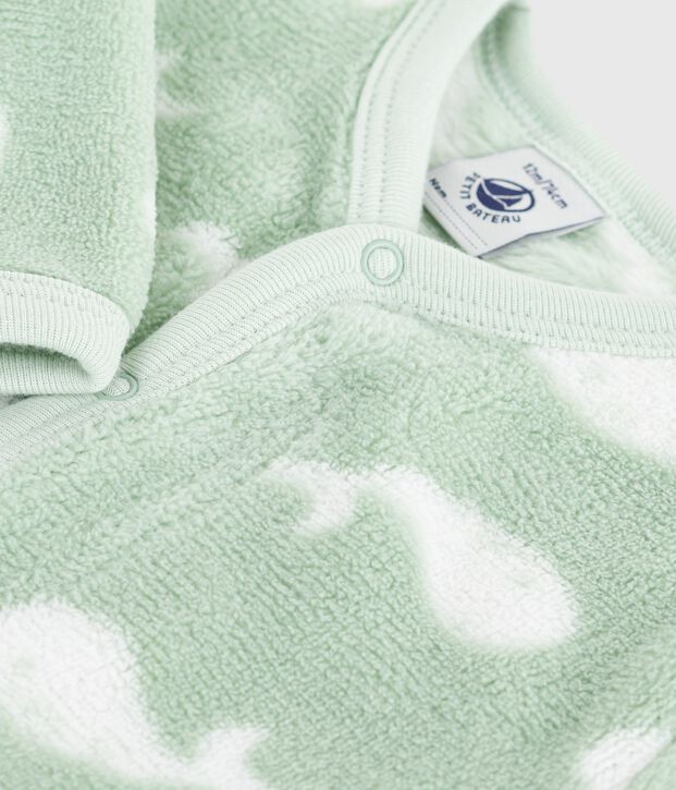 Sobrepijama polar de invierno con estampado de ballenas para beb&eacute; verde/blanco