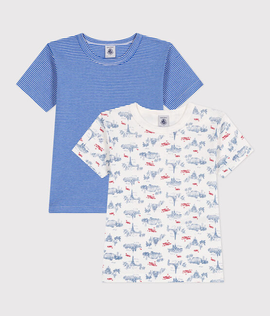 Juego de 2 camisetas infantiles de algodón de manga corta con estampado de París variante 1