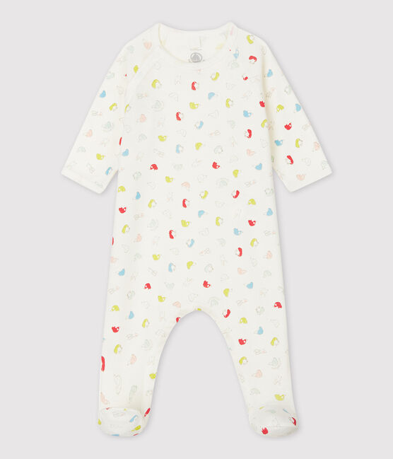 Pijama enterizo de perritos de colores de bebé de algodón ecológico blanco MARSHMALLOW/blanco MULTICO