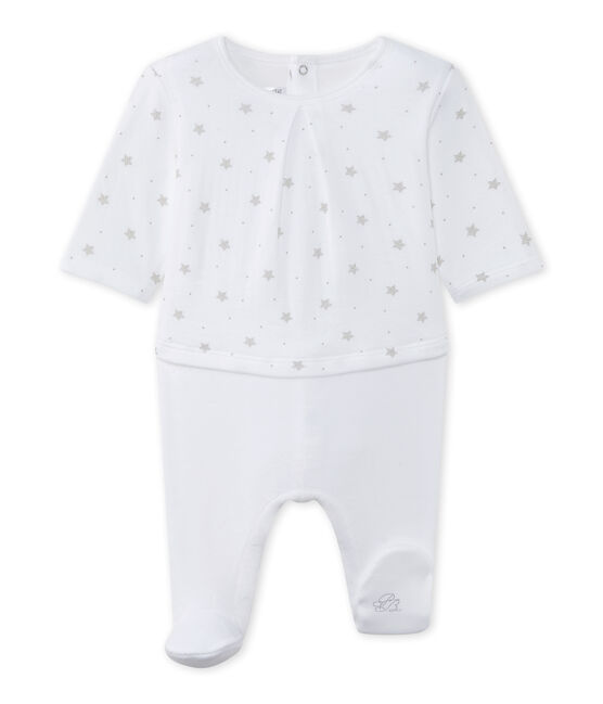Pelele blusa bebé mixto bi-materia blanco ECUME/marron SHITAKE