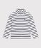 Camiseta infantil de cuello alto de algod&oacute;n a rayas blanco/azul