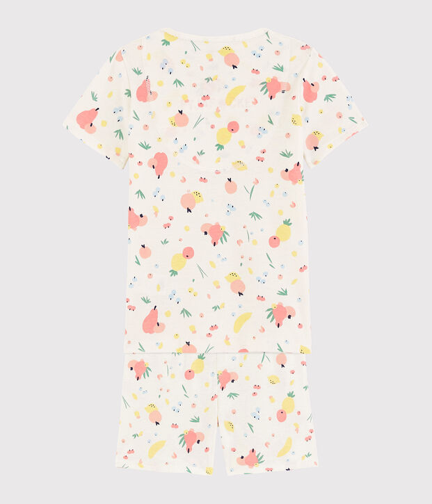 Pijama corto snugfit con estampado de frutas de verano de algod&oacute;n ecol&oacute;gico de ni&ntilde;a blanco/multicolor
