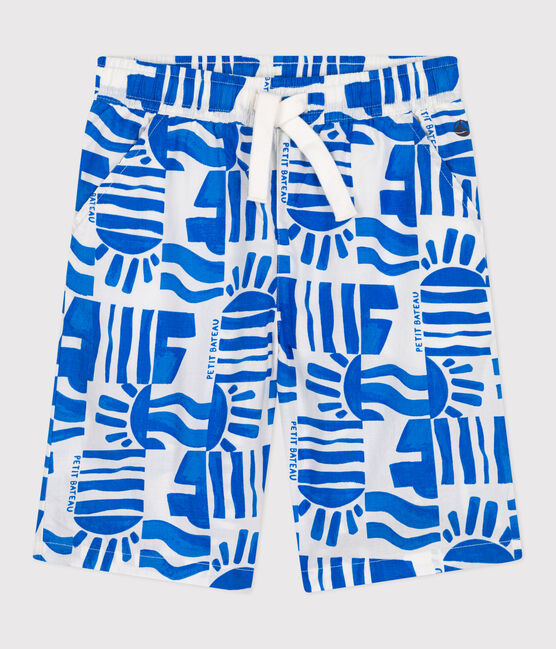 Bermudas cortas infantiles de algodón con estampado azul MARSHMALLOW/ PORCELANA