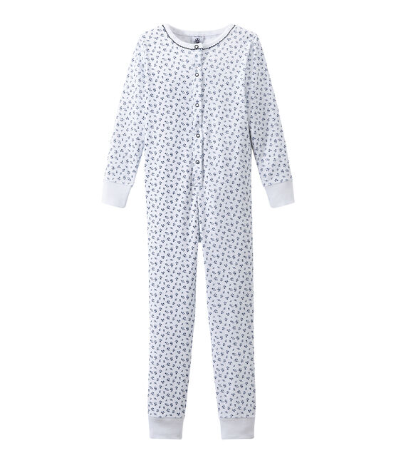 Pelele pijama estampado para niña blanco ECUME/azul BLEU