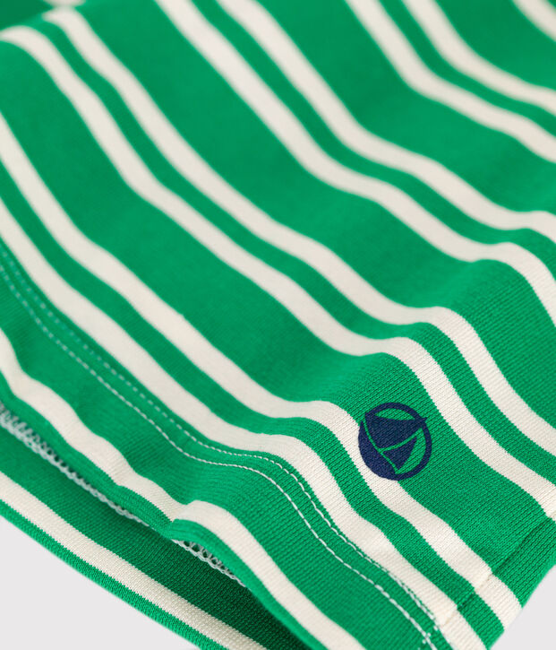 Camiseta de punto ligero a rayas para ni&ntilde;a verde/crudo