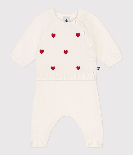 Conjunto de 2 piezas de punto tricotado con corazones bordados para bebé rojo MARSHMALLOW/ POMPEI