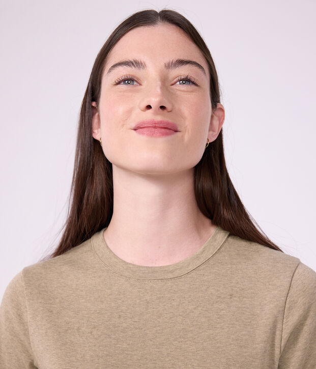 Camiseta lisa de algod&oacute;n de manga corta para mujer beige