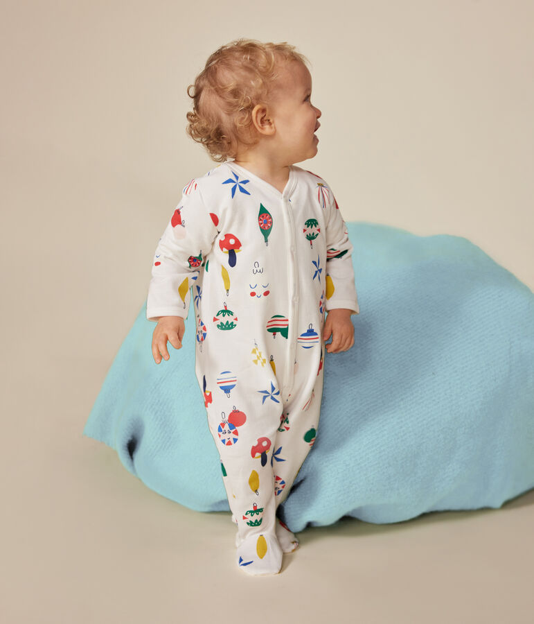 Pijama de felpa cepillada con estampado de bolas de Navidad para beb&eacute; blanco/multicolor