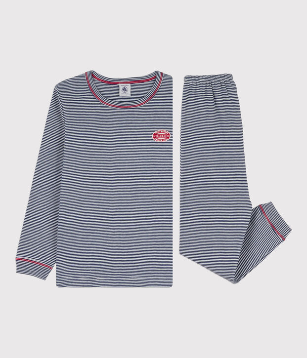 Pijama milrayas de algod&oacute;n de ni&ntilde;o azul/blanco