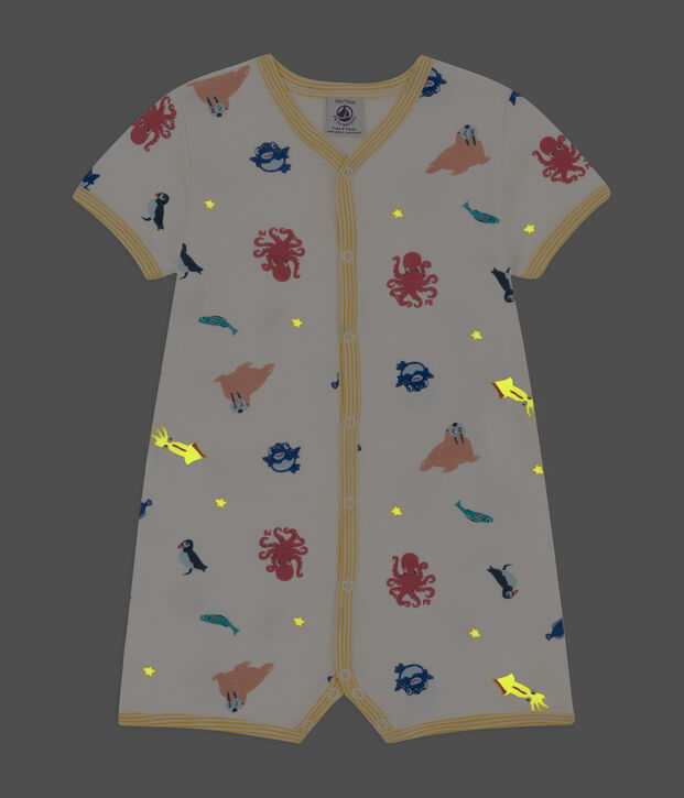 Mono corto de algod&oacute;n con animales marinos para beb&eacute; blanco/multicolor