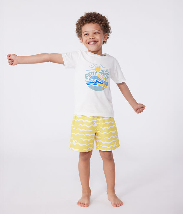 Camiseta infantil de manga corta de algod&oacute;n con estampado blanco