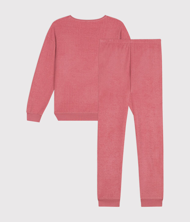 Pijama de tejido de rizo cepillado liso para mujer rosa