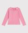 Camiseta infantil lisa de algod&oacute;n con cuello de manga larga rosa