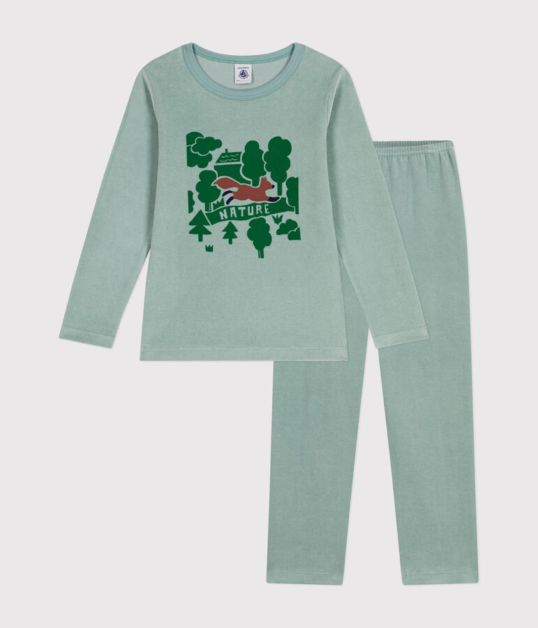 Pijama infantil liso de terciopelo verde