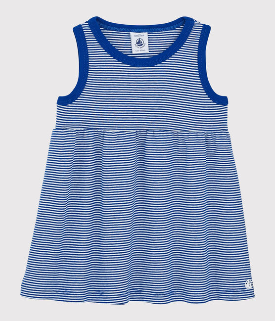 Vestido de rayas sin mangas de canalé de bebé niña azul SURF/blanco MARSHMALLOW