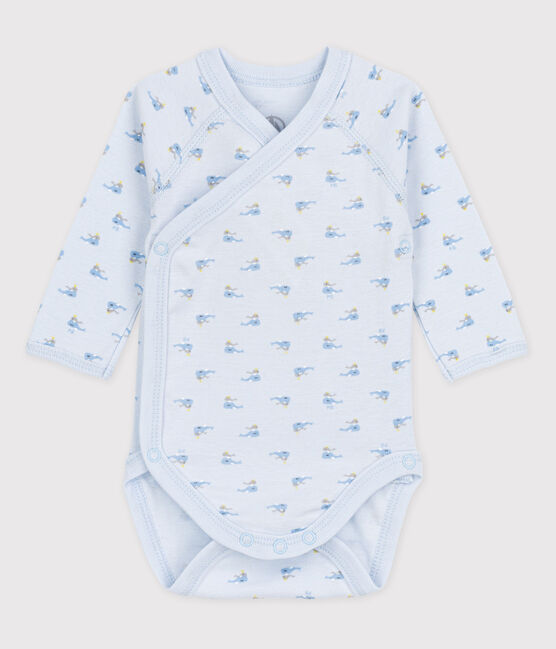Bodi cruzado de manga corta de bebé niña azul FRAICHEUR/blanco MULTICO