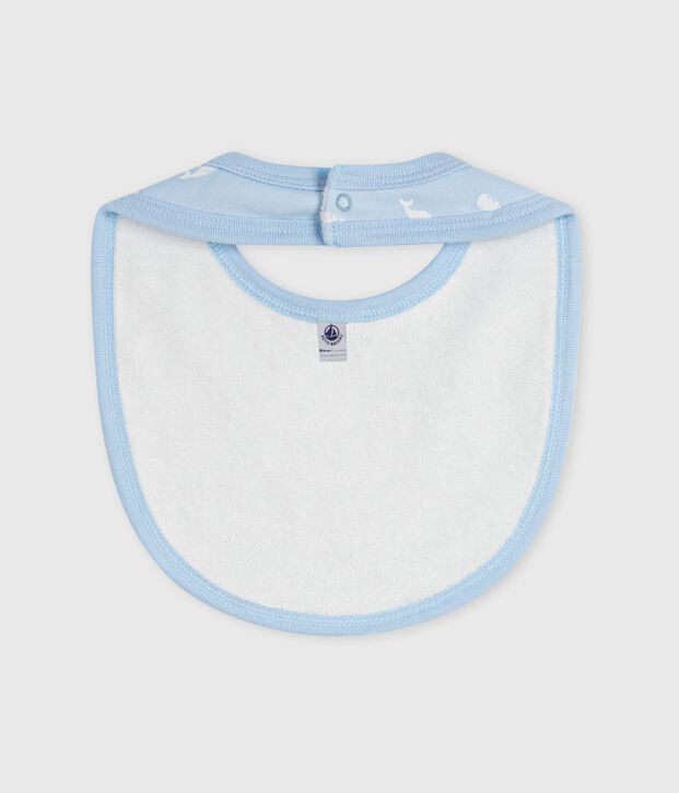 Babero de algod&oacute;n estampado para reci&eacute;n nacido azul/blanco
