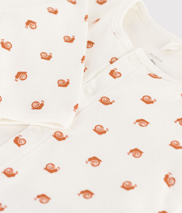 Bodyjama sin pies de algod&oacute;n estampado para beb&eacute; blanco/marron