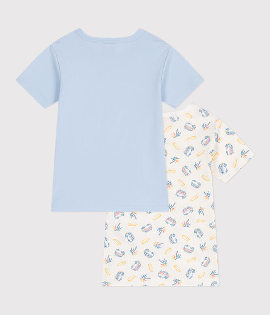 Juego de 2 camisetas infantiles de algodón de manga corta con estampado de furgonetas variante 1