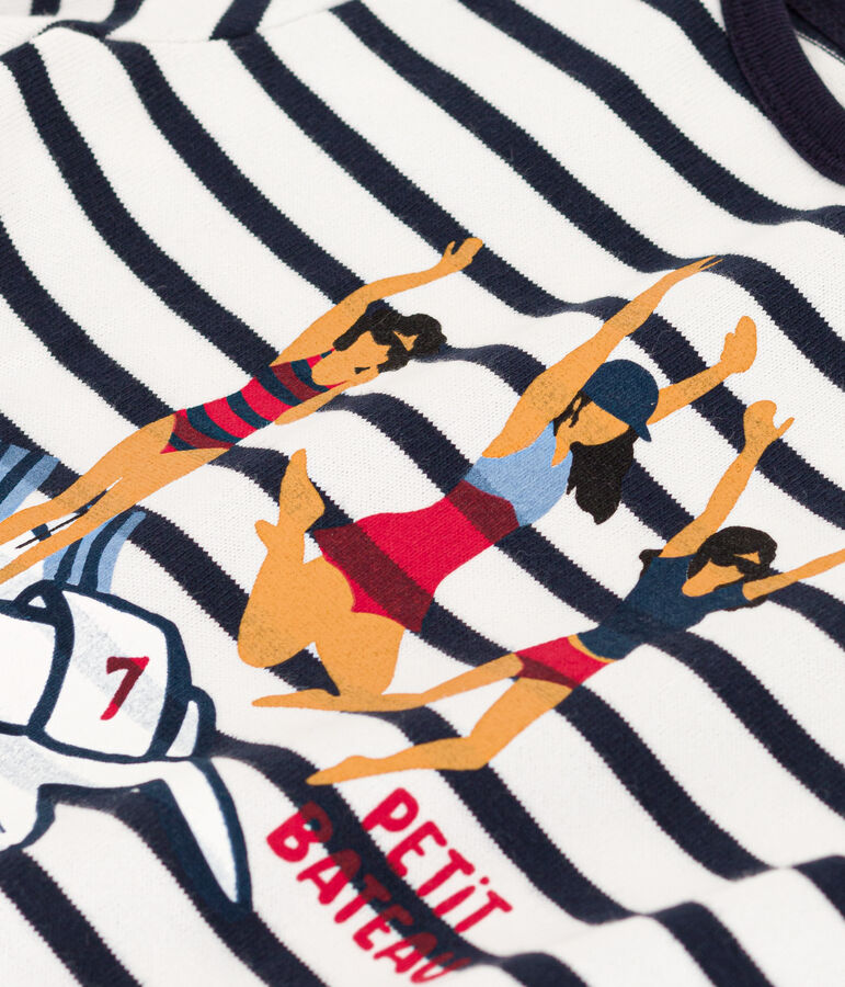 Marinera serigrafiada de algod&oacute;n grueso para ni&ntilde;a blanco/azul