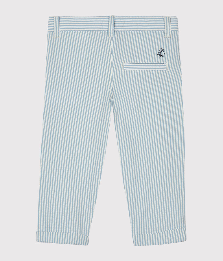 Pantal&oacute;n milrayas para beb&eacute; ni&ntilde;o azul ACIER/blanco MARSHMALLOW