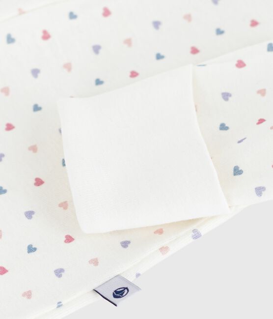 Pijama de algodón con cuello estampado de corazones para bebé blanco MARSHMALLOW/blanco MULTICO