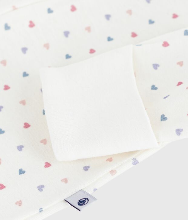 Pijama de algod&oacute;n con cuello estampado de corazones para beb&eacute; blanco/multicolor
