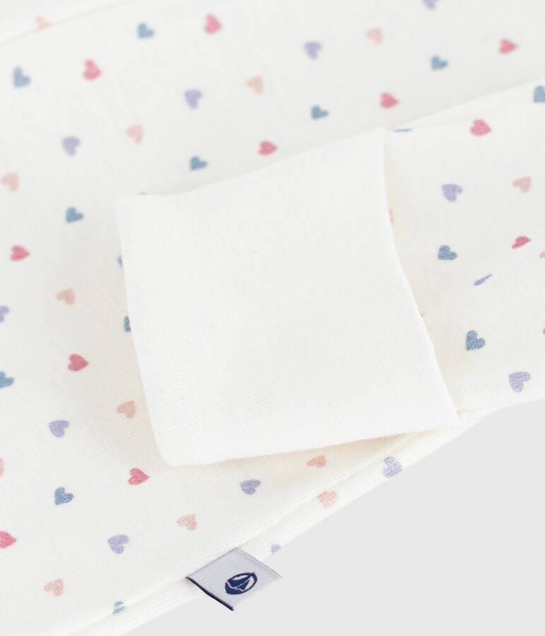 Pijama de algod&oacute;n con cuello estampado de corazones para beb&eacute; blanco/multicolor