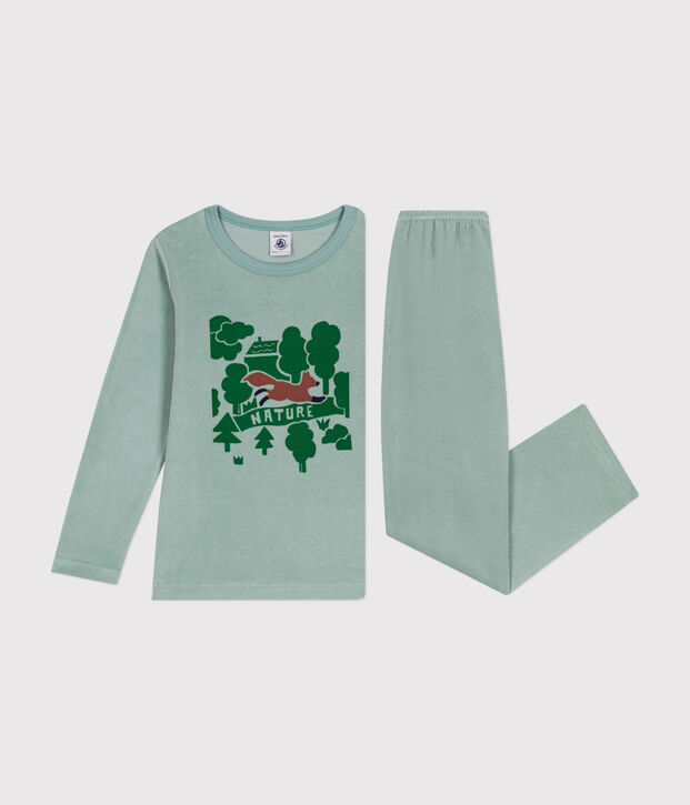 Pijama infantil liso de terciopelo verde
