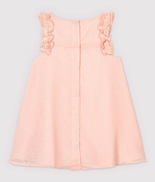 Vestido de manga corta de crep&eacute; de beb&eacute; ni&ntilde;a rosa