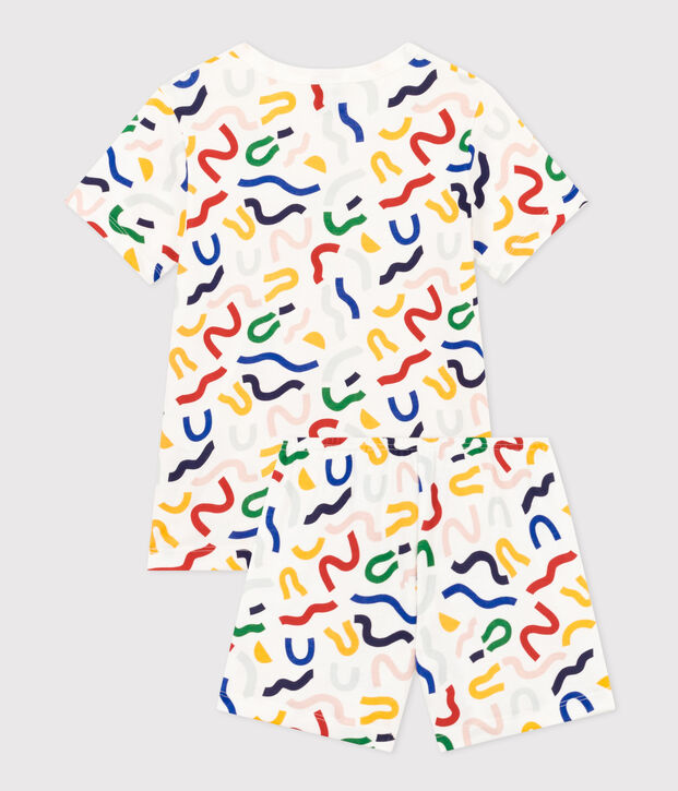Pijama corto infantil con estampado fosforescente de algod&oacute;n blanco/multicolor