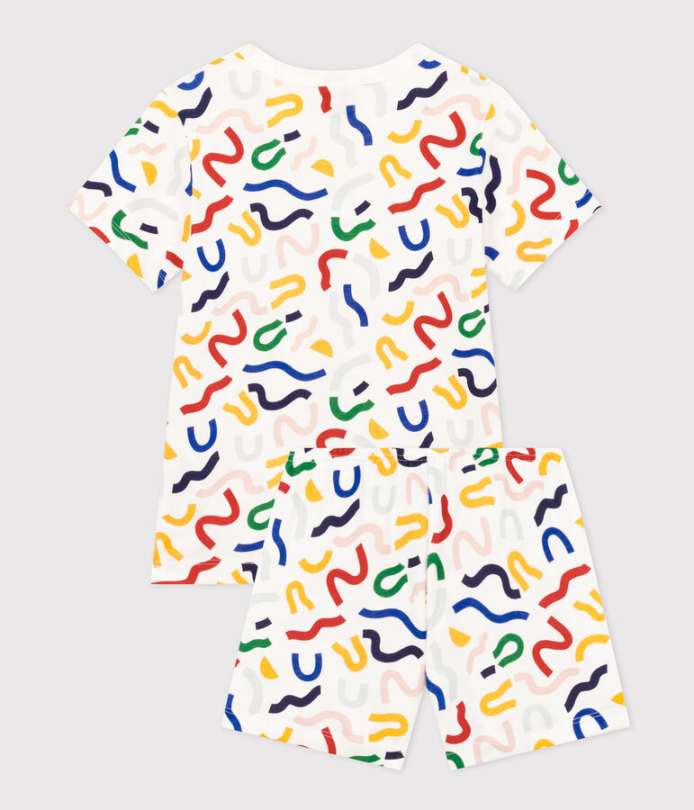 Pijama corto infantil con estampado fosforescente de algod&oacute;n blanco/multicolor