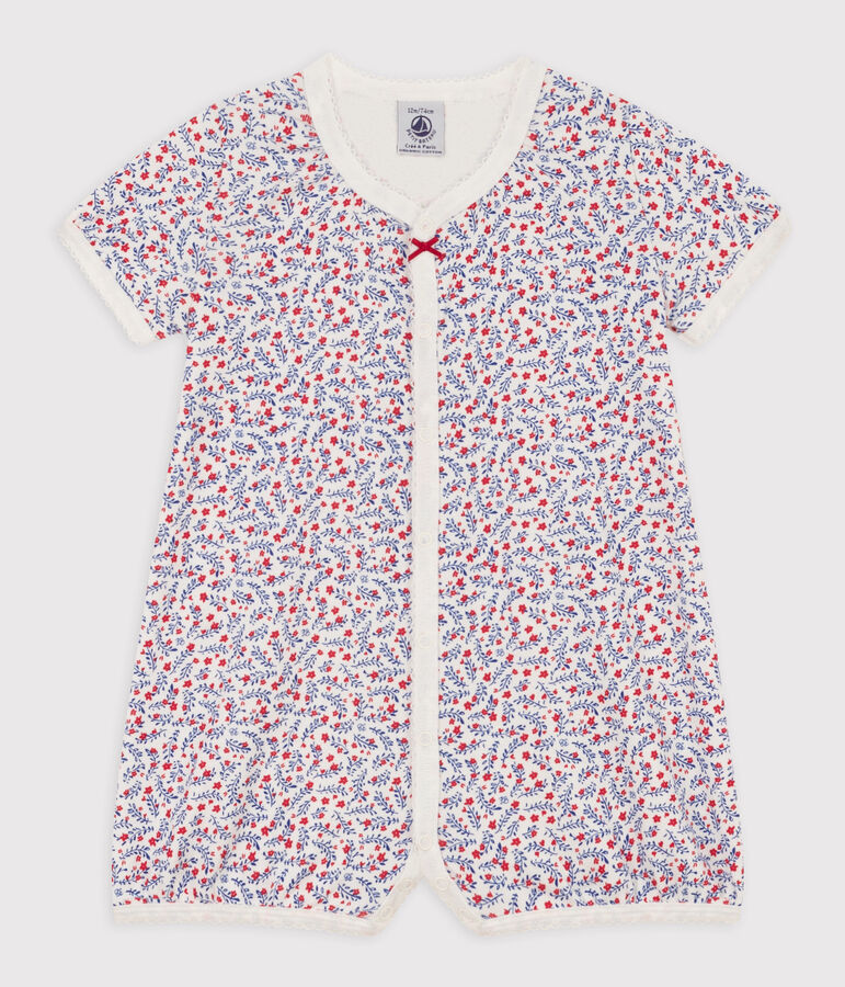 Mono corto de algod&oacute;n con flores para beb&eacute; blanco/multicolor