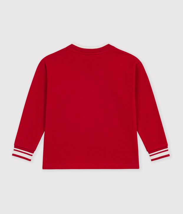 Camiseta infantil lisa de algod&oacute;n de manga larga rojo
